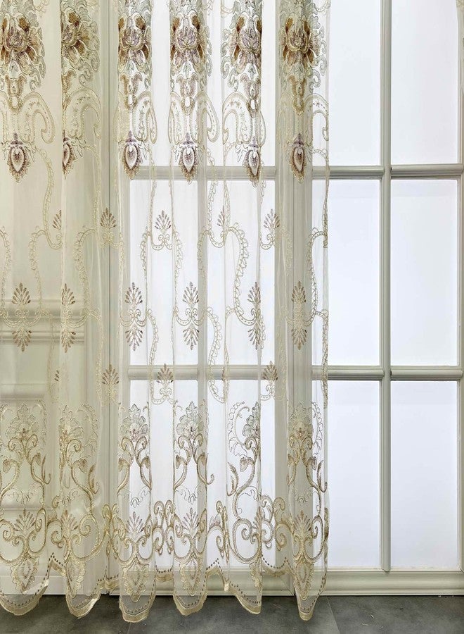 WPKIRA Exquisite European Embroidered Floral Sheer Curtains Rod Pocket Transparent Voile Window Treatment Drapes for Living Room/Hall/Villa Room Decoration Tulle Curtain 1 Panel W40 x L84 inch - Image 5